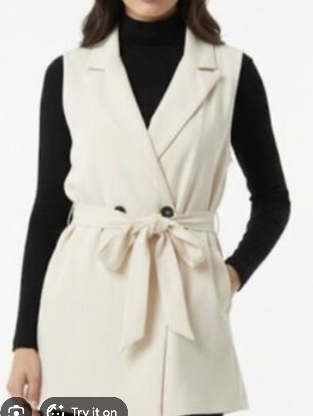 Melloday Vince Double Breasted Vest Womens Cream Tie Belt Modern Size Large